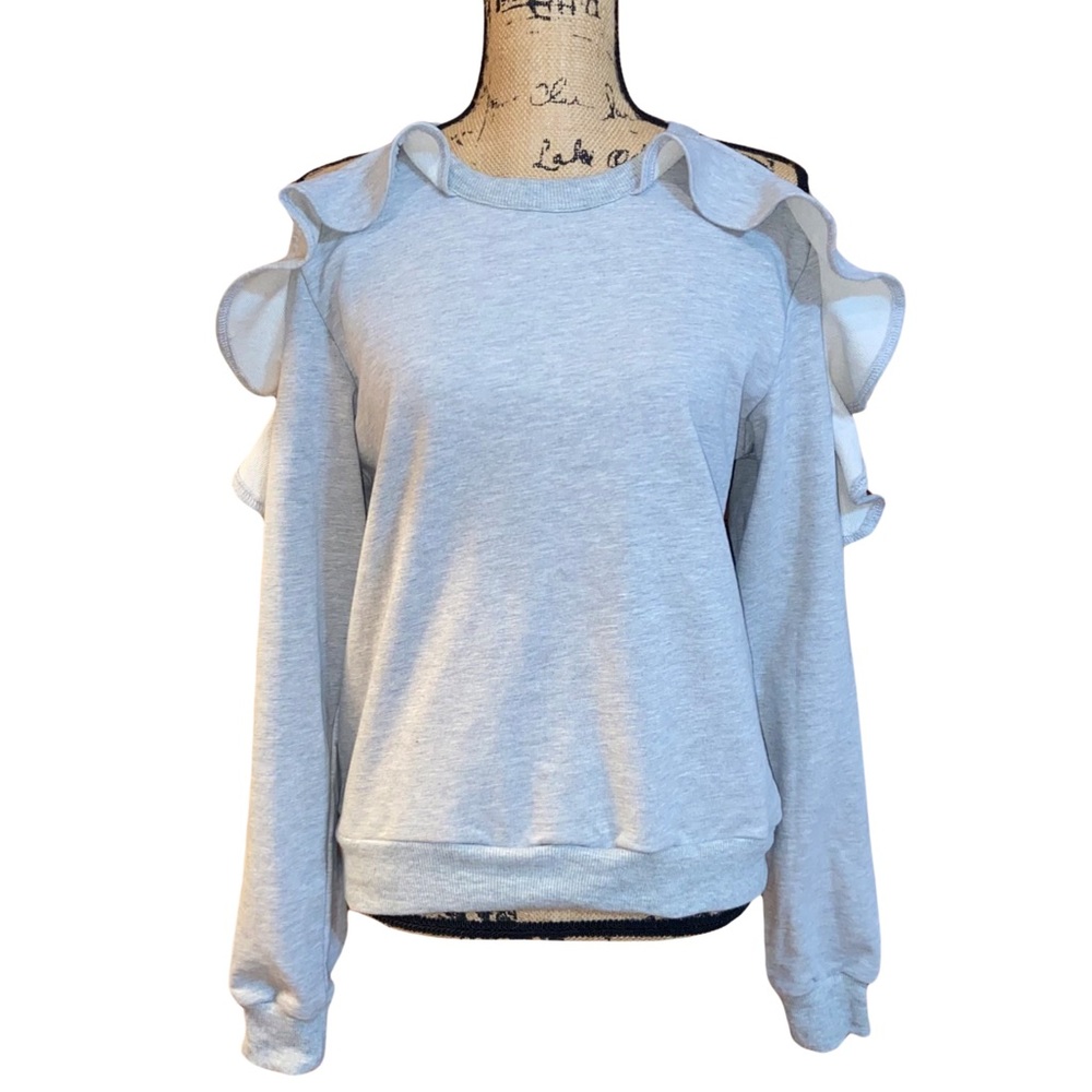 Étophe Studios Ruffled Open Shoulder Gray Sweatshirt Size S